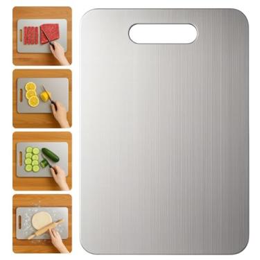 Imagem de Tábua de corte de titânio, tábuas de corte de titânio 100% puro para cozinha – Antiaderente, de grau alimentício, tapete de corte de higiene e durabilidade, tábua de cortar dupla face, lavável na
