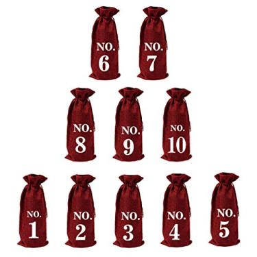 Imagem de Amosfun 10 peças de sacos de vinho de juta de Natal numerados bolsa de presente para vinho, bolsa de degustação de vinho para decoração de festa de casamento de Natal