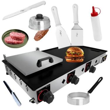 Imagem de Chapeira 80x40 com prensa + acessórios para cozinha lanchonete - LUDIN