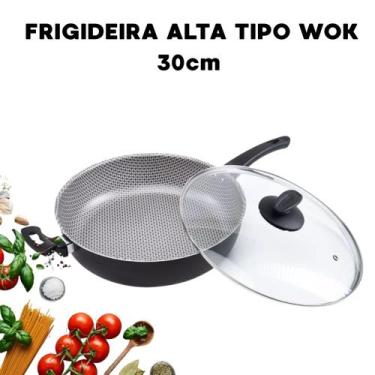 Imagem de Frigideira Tipo Wok Alta 30cm Antiaderente com Tampa Versatilidade e E