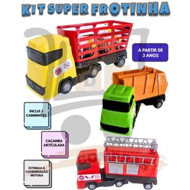 Imagem de Kit 3 Caminhão Brinquedo Coletor De Lixo Bombeiro E Boiadeiro Com Anim