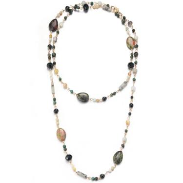 Imagem de FULU AUTUMN Colares longos com contas para mulheres, colar longo de contas de pedra natural, presentes de aniversário para mulheres, bijuterias boêmias, Pedra, Sem Pedra Preciosa