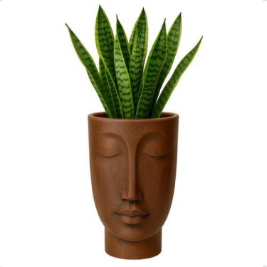 Imagem de Vaso Decorativo Face Rosto Homem 24cm 2,75L Café Imperial Marrom Madei