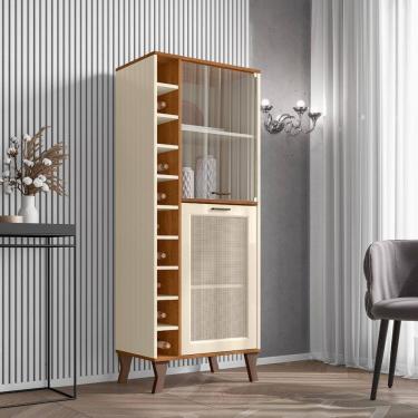 Imagem de Cristaleira Com Adega Lateral 10 Garrafas MDF Porta De Vidro Design Moderno