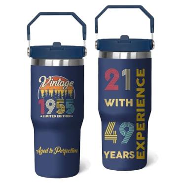 Imagem de Dcohluk Copos de aniversário de 70 anos com alça e canudo, presentes de aniversário de 70 anos para homens, 1,134 g, caneca de aniversário de 70 anos, presente de aniversário de 70 anos para homens