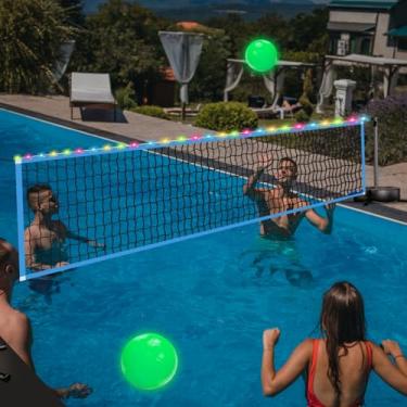 Imagem de Yiwsnust Rede De Vôlei Piscina Com Luz - Led Portátil Para Áreas Externas, 2 Bolas Brilhantes E Bases Pesadas, Conjunto Jogos Esportivos Natação, Comprimento Ajustável 4,5 A 9 Metros Piscinas Enterr