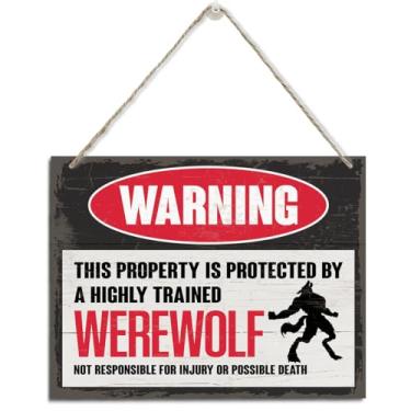 Imagem de Placa de aviso, decoração de pendurar em madeira, esta propriedade é protegida por um lobisomem de bengala altamente treinado, placas de aviso engraçadas, placa decorativa para pendurar, decoração de