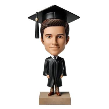 Imagem de Bobblehead masculino de formatura em traje acadêmico feito à mão a partir da foto, ótimo presente para neto, parente, quarto, espaço de trabalho, lembrança, comemoração do dia de formatura, ideal para