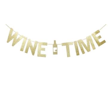 Imagem de Faixa Wine Time, placa dourada com glitter para festa de degustação de vinhos, festas de bebidas/álcool, guirlandas, decorações e suprimentos