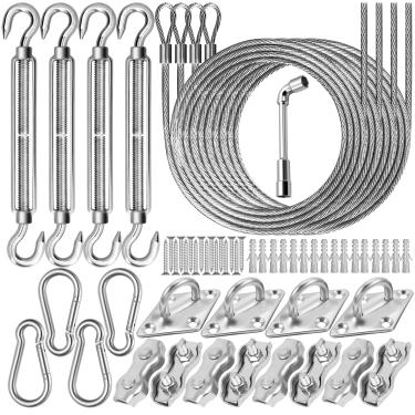 Imagem de SUNXIZ Kit De Acessórios Para Toldo 57 Peças, 6" Com 4 Peças Cabo 13 Pés Guarda-Sol Triangular Retangular, Fixação Em Aço Inoxidável 304, Conjunto Instalação Toldo, Jardim, Pátio E Áreas Externas