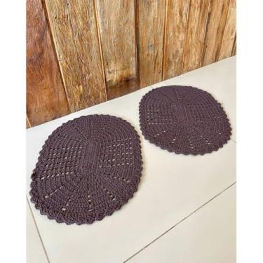 Imagem de Kit 2 Tapetes Oval P 55cm x 40cm Colorido Crochê Artesanal (Marrom)