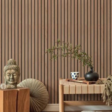 Imagem de Papel de Parede Madeira Ripado Escuro Premium 10 metros = 2 Rolos de 5m X 45cm Adesivo Autocolante para Sala, Quarto