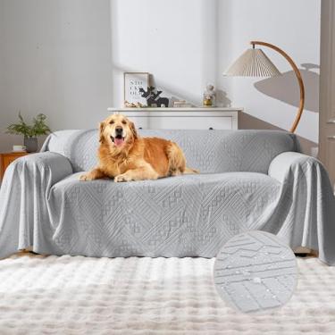 Imagem de YUEANG Capa de sofá à prova d'água, reversível, lavável, antiderrapante, com 2 almofadas, capas de sofá seccionais para animais de estimação, capas de sofá para cães e gatos (180 x 231 cm/cinza claro