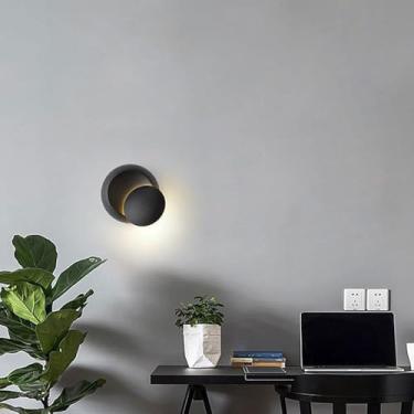 Imagem de GZZBMY Iluminação LED de parede interna giratória de 350 graus, ângulo ajustável, arandela, luminárias modernas de metal para quarto, banheiro, sala de estar, corredor (luz preta, branca)