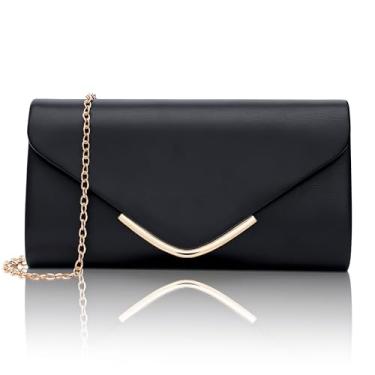 Imagem de Larcenciel Bolsa clutch para mulheres, bolsas modernas de couro vegano para noite com corrente, bolsas formais para coquetéis de casamento, Preto, Small