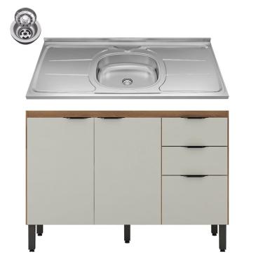 Imagem de Balcão Firenze com Pia e Cuba GhelPlus 120cm 02 Portas 02 Gavetas Amêndola Touch Nude Prime TX Demóbile