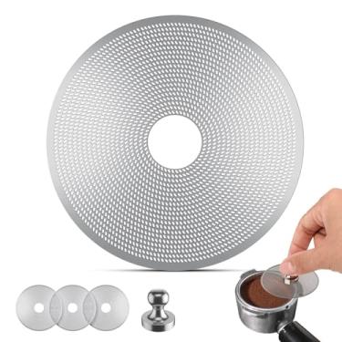 Imagem de 3 peças de tela de disco expresso de 58 mm com orifício redondo no meio - disco de café ultrafino de 0,2 mm, filtro de café reutilizável de aço inoxidável, adequado para La Marzocco/Gaggia