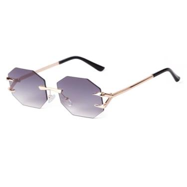Imagem de JRLLFD Óculos de sol polígono sem aro, masculino, de metal, fashion para mulheres, lentes degradê, sem armação, óculos escuros (2)