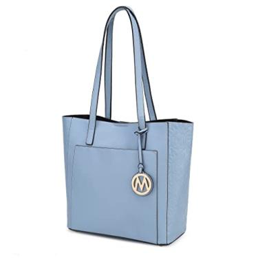 Imagem de MKF Collection Bolsa feminina de couro vegano, alça superior, bolsa de ombro moderna, bolsa de ombro da Mia K, Jeans azul