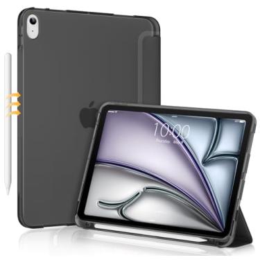 Imagem de Capa DTTO para iPad Air 4, leve, fina, com suporte triplo e poliuretano termoplástico macio translúcido fosco com suporte integrado para Apple Pencil - Função hibernar/despertar automática para iPad 10,9 polegadas 2020, preto