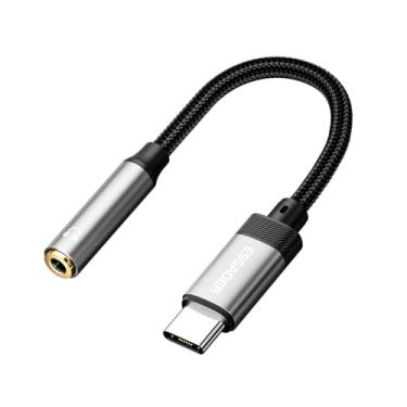 Imagem de ESSAGER Adaptador de áudio USB C para 3,5 mm, conector auxiliar de fone de ouvido DAC de alta resolução, cabo de nylon fêmea para iPhone 16 Pro Max, 15 Pro Max/15 Pro/15 Plus, Galaxy S24/S223/S22
