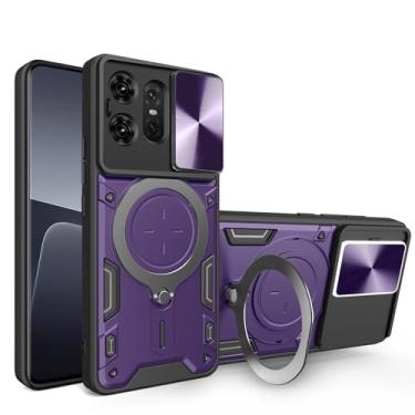 Imagem de Capa para Moto Edge 50 Pro 5G, pisca de nível militar [suporte embutido] Suporte magnético giratório resistente TPU + PC à prova de choque para celular Motorola Moto Edge 50 Pro 5G (roxa)