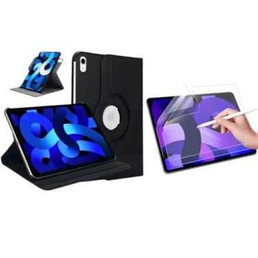 Imagem de Capa Capinha Carteira Preta Giratória + Película de Tablet 9D Cerâmica Paper Like Para iPad Air 4ª e Air 5ª geração Tela 10.9 Polegadas - Hard Glass
