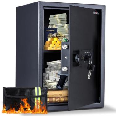 Imagem de Seguro para casa, cofre de casa de 5 metros cúbicos com teclado digital eletrônico, bolsa à prova de fogo, prateleira removível, caixa de dinheiro para dinheiro, documentos, escritório, hotel e uso