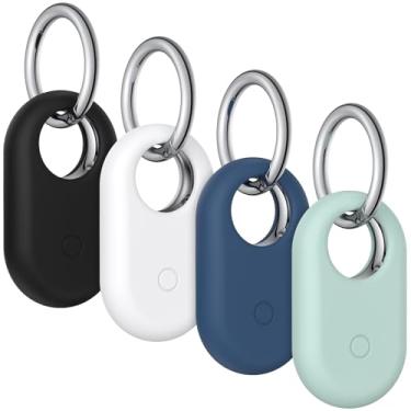 Imagem de Pacote com 4 capas para Samsung Galaxy SmartTag2, capa de silicone macio com chaveiro, capa protetora antiperda resistente a arranhões, acessório para Samsung Galaxy Smart tag2