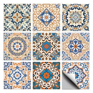 Imagem de CHGCRAFT 36 peças 9 estilos mandala patten azulejo adesivo geométrico bege padrão azulejo de parede adesivos à prova d'água autoadesivo adesivo adesivo em decalque para cozinha banheiro arte de parede