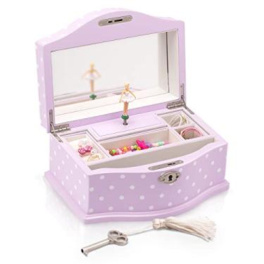 Imagem de Caixa de joias Elle – Organizador de joias de bailarina e caixa de música de corda do Lago dos Cisnes para meninas e adolescentes, acessórios e armazenamento de madeira com fechadura e espelho