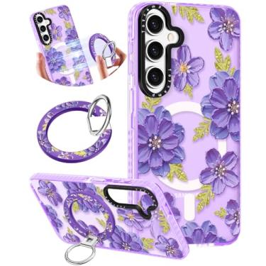 Imagem de Toycamp Capa de telefone fofa para Samsung Galaxy S25 Plus - Compatível com suporte magnético Magsafe com suporte de anel magnético com design engraçado Vt Flower Design TPU para mulheres e meninas