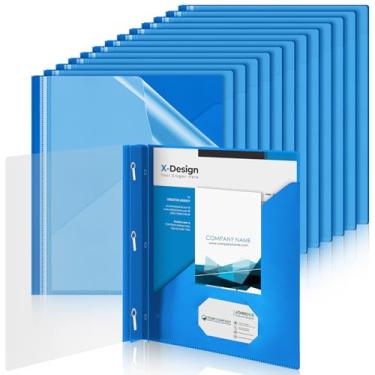 Imagem de Teling 48 capas de relatório frontais transparentes com 3 prendedores de pinos, 29 x 23 cm, capas de arquivo de plástico para livros com capacidade para 90 folhas, pasta de apresentação com capa