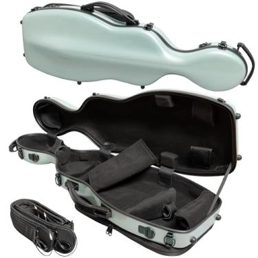 Imagem de MI&VI NP-7016 Capa rígida leve para violino (tamanho completo) 4/4 com alças ajustáveis | Resistente à água | Mochila de viagem | Estojo de violino em forma de fibra de carbono de poliéster (verde)
