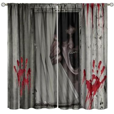 Imagem de Cortinas góticas de Halloween Horror The Ghost The Ghost Outside The Window Assustador Dia de Todos os Santos para Sala de Estar Sala de Jantar Cortinas de Janela 107 cm L X 114 cm C