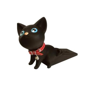 Imagem de BLWOTMOR Batente de Porta, Suporte de Porta em Formato de Gato Fofo, Redução de Ruído, Antiderrapante, Cunha de Porta de PVC para a Parte Inferior Da Porta Par, Preto, Tamanho real