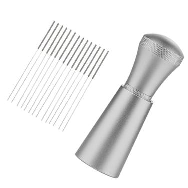 Imagem de SiaBiced Agitador de Café Expresso, Socador de Café Manual Profissional com Suporte, Dispensador Tipo Fuso, Utensílio de Café Expresso para Cozinha, Cafeteria, prata