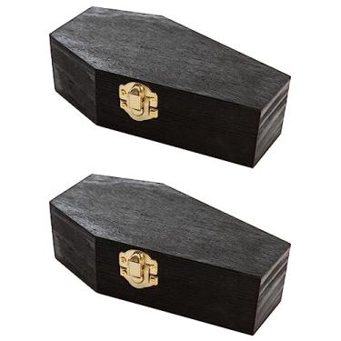 Imagem de Creative Hobbies Caixões de madeira pintada de preto de 15 cm – Mini caixão para festas de Halloween, decoração gótica, enterros de animais de estimação pequenos, armazenamento de bugigangas | Pacote com 2