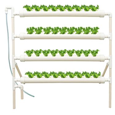 Imagem de INTBUYING Sistema de cultivo hidropônico 36 furos 4 tubos 4 camadas kit de cultivo de plantas sistema de jardinagem hidropônica estilo escada conjunto externo mangueira com bomba de água, cesta de