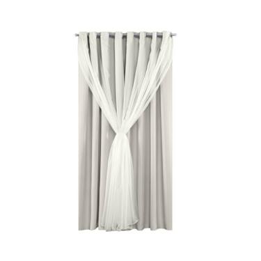 Imagem de Cortina Blackout Tecido Com Voil 1,50M x 2,60M Uma Folha Para Varão Simples Sala Quarto Escritorio