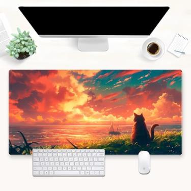 Imagem de Tapete de mesa para gatos, pôr do sol, oceano, mousepad, anime, grande, para jogos, GG, mesa completa, tapete de teclado estendido, tapete de mouse grande, longo, para laptop, mesa de trabalho