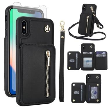 Imagem de Asuwish Capa de celular para iPhone Xs Max RFID carteira com protetor de tela, alça transversal, suporte para cartão de crédito, compartimento para suporte i X XR Xsmax 10x SX Xmax 10xs 10s 10 Plus