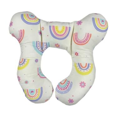 Imagem de DEEZOMO Travesseiros de pescoço de bebê – Almofada de viagem infantil atualizada para cabeça e pescoço de criança, travesseiro de pescoço infantil para carro avião carrinho de bebê – arco-íris B