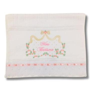 Imagem de Toalha de lavabo Bordada Meu Batismo com Floral - DaniBordados, Branco