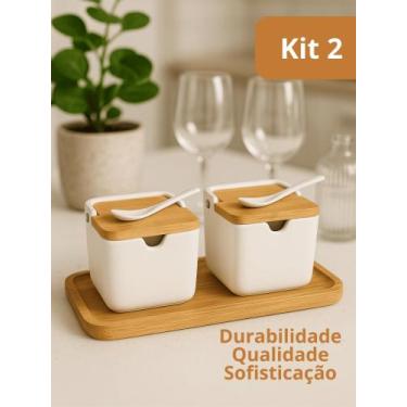 Imagem de Kit 2 Saleiro Porcelana com Tampa de Bambu e Colher Hauskraft Vinum  E