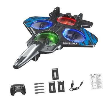 Imagem de Dynwave Avião de controle remoto de espuma para crianças e adultos, portátil, recarregável, anticolisão, 6 canais, modelo de jato de RC, Bateria Azul de Três