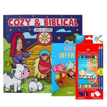 Imagem de Kit Livro Cozy & Biblical Com Bíblia Infantil E Lápis De Cor