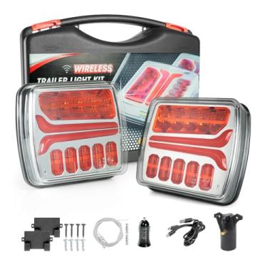 Imagem de NEONLG Kit de luzes de reboque sem fio, luz traseira de LED magnética para trailer, IP67 à prova d'água, luzes de freio recarregáveis para corrida, parada, reboque, caminhão, trailer, barco, trailer