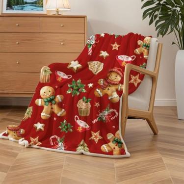 Imagem de Cobertor vermelho de Natal cobertor de Natal para meninos e meninas, cobertores de lã de férias de inverno, macio, flanela, quente, cobertor de cama infantil fofo de gengibre para todas as estações