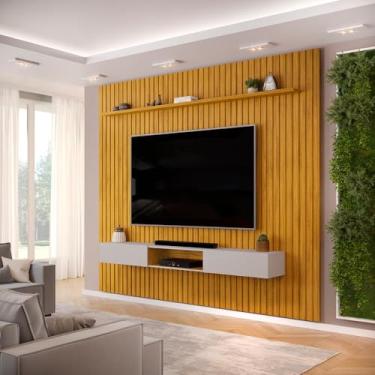 Imagem de Painel com Bancada para Tv até 75 Polegadas Ripado Dj Móveis Trento 275 Cedro Bali